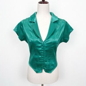 Privy‎ Corset Top Womens Small Kelly Green Cropped Fitted Y2K Concert Fairy Rock